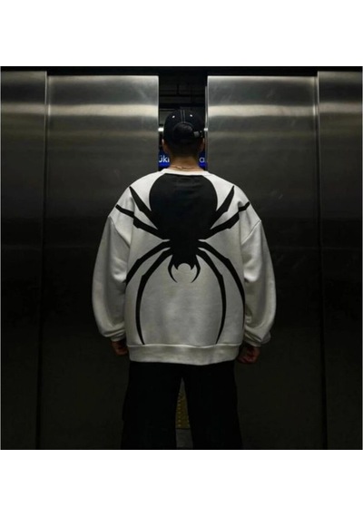 Startmore Erkek Beyaz Örümcek Baskılı Oversize Bisiklet Yaka Sweatshirt Tyc10zvspn1694928 Siyah