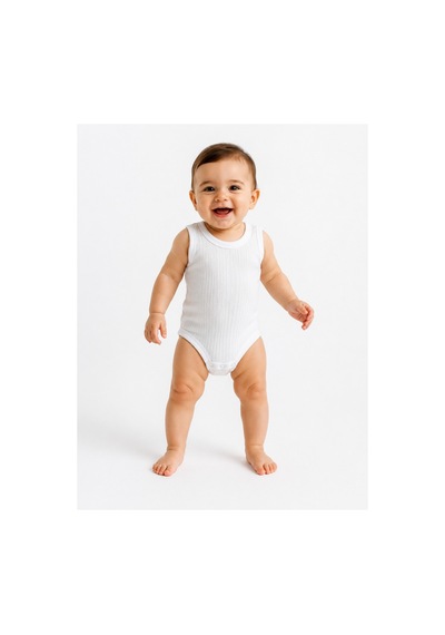 Bebek Atlet Body Pamuklu Ribanalı Çıtçıtlı Kolsuz Bebek Zıbını Beyaz