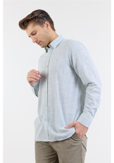 İmza Açık Yeşil Uzun Kol Cepsiz Pamuk Casual Comfort Fit Gömlek 1004250127