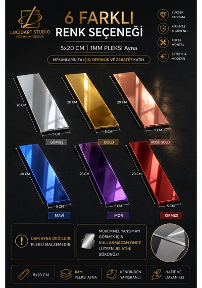 10 Adet 5x20cm Dekoratif Pleksi Ayna Kendinden Yapışkanlı Pleksi Duvar Aynası Gümüş Gold Rose Gold Mavi Mor Kırmızı Duvar Dekorasyonu Pleksi Ayna Mor Mor