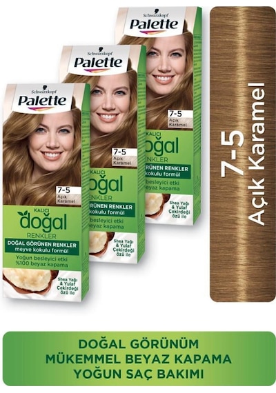 Palette Kalıcı Doğal Renkler Saç Boyası 7 - 5 Açık Karamel X 3 Ade