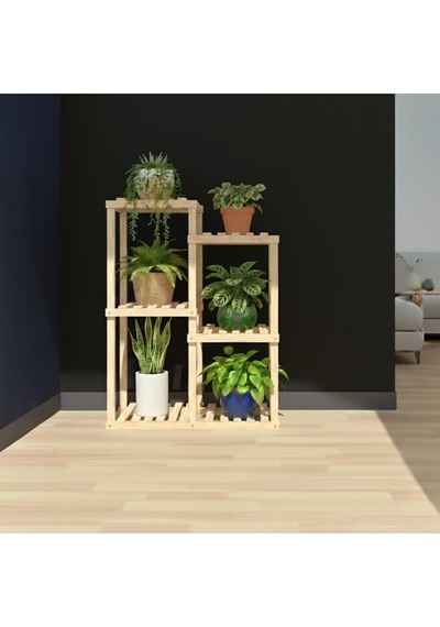 120 Cm Boy 80 Cm En Dekoratif Ahşap Çiçeklik - 5 Katlı Modern Saksı Standı - Yer Tasarruflu Bej