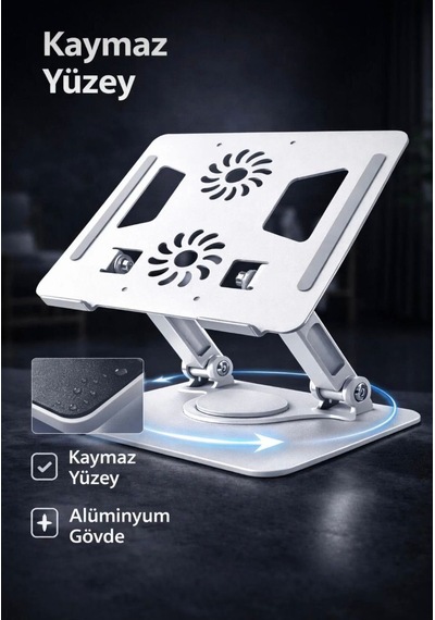Ayarlanabilir Alüminyum Laptop Tablet Standı 360 Dönebilen Kaymaz Yüzey Ergonomik Yükseltici Stand