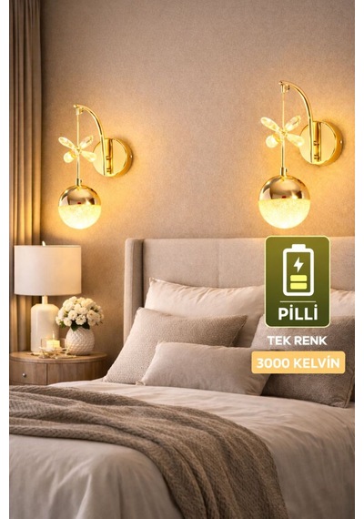 Pilli Led Aplik Tek Renk 3000k Sıcak Işık Metal Kasa Modern Duvar Apliği Kablosuz Led Aydın Sarı Sarı
