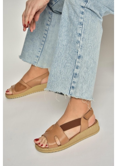 Fox Shoes Y555554003 Taba Hakiki Deri Günlük Kadın Sandalet Taba