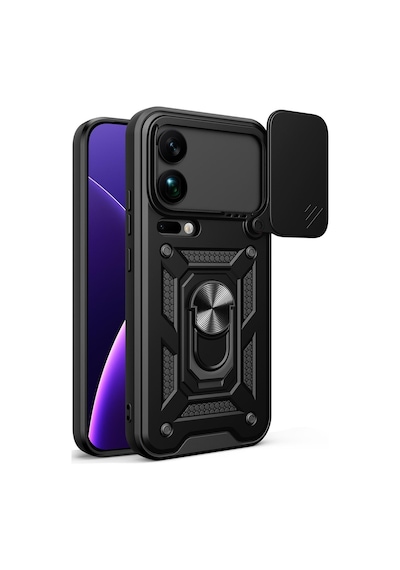 Caseonn Xiaomi 17 Pro Kılıf Sürgülü Kamera Korumalı Yüzüklü Mıknatıslı Tank Kapak Siyah