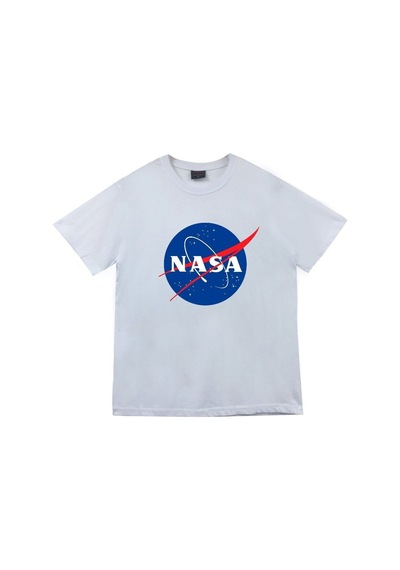 Stoned&Fame Unisex Beyaz Nasa Baskılı T-shirt Beyaz