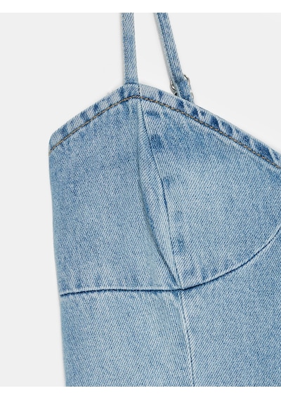 Dilvin 90582 %100 Pamuk Mini Denim Elbise-mavi