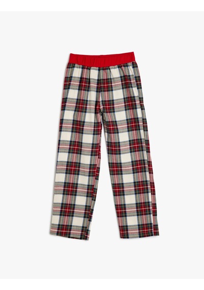 Koton Beli Lastikli Pamuklu Ekoseli Pijama Altı Kırmızı Ekose 5wlk50028mw