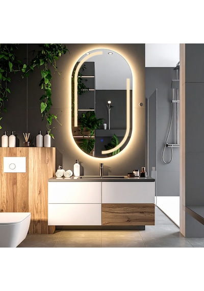 Lunare Günışığı Lazer Kumlamalı Lavabo & Banyo Aynası Dokunmatik Sensörlü 70 X 40 Cm