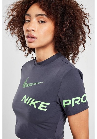 Nike Pro Dri-fit Cropped Graphic Sleeve Kadın Antrasit Tişört