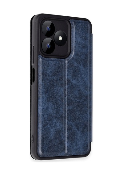Realme Note 50 4g Kapaklı Kılıf İçi Süet Kaplı Ve Kartlıklı Pu Deri Kapak Ryc/flip Cover Lacivert