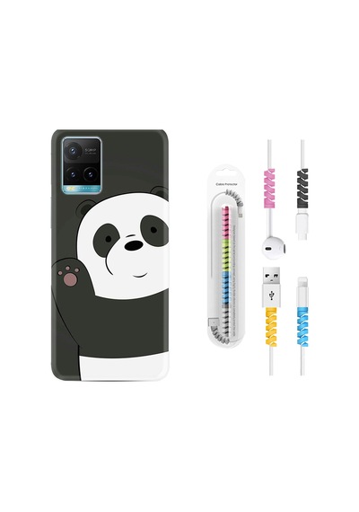 Vivo Y21 Kılıf Kablo Koruyuculu Hello Panda 1709