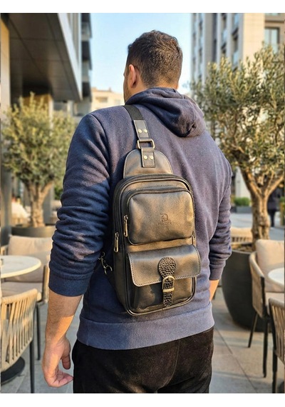 Yedideri Hakiki Deri Sling Bag Şık Ve Minimal Günlük Omuz Çantası Siyah
