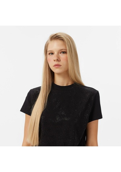 Guess W4bı26j1314 Ss Mock Neck All Ove Kadın Tişört Siyah