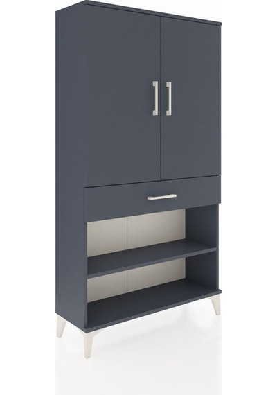 Arges Dolap 4 Raflı Tek Çekmeceli 2 Kapaklı 88x30x163 Antrasit-antrasit Antrasit