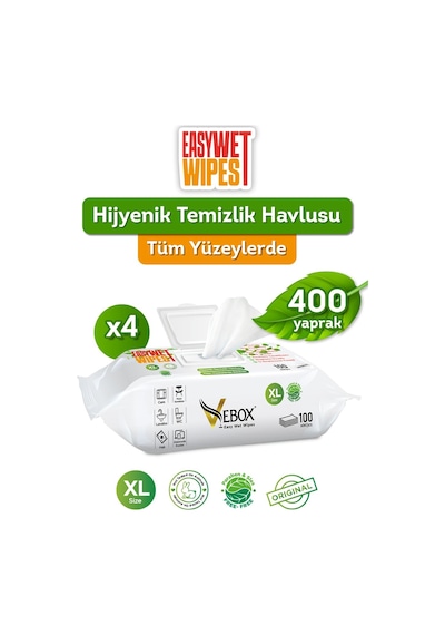 Vebox Easy Wet Wipes Yüzey Temizleme Havlusu 4x100 400 Yaprak