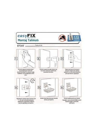 Teknotel Easyfıx Yapışkanlı Sabunluk Mat Siyah Ef265