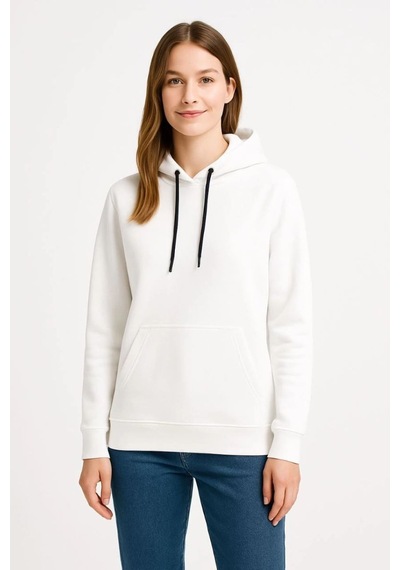 Vinevesta Kadın Kapüşonlu Kanguru Cepli 3 İplik Pamuklu Oversize Hoodie Sweatshirt - Beyaz Çok Renkli