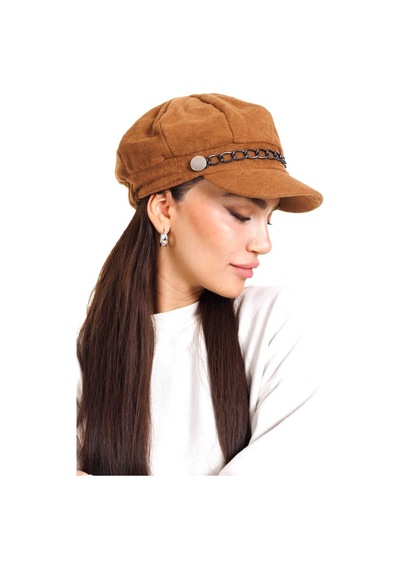 Ladycolor Şapka Zincir Aksesuarlı Kaşe Kumaş Taba Kahverengi