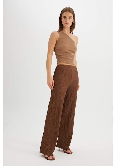 Defacto Regular Fit Beli Lastikli Basic Düz Bürümcük Pantolon D4415AX24AUBN254 Kahve