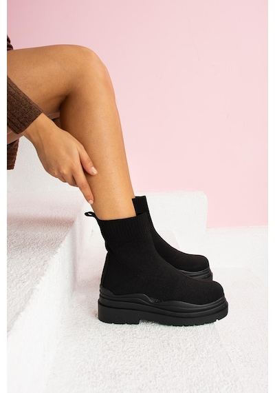 Shoetek Lizge Kadın Bot&bootie Triko Dokumalı Siyah Siyah