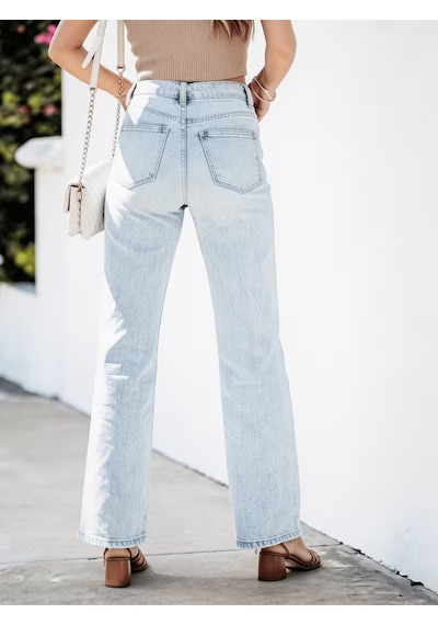 Layal My Beauty Melody Kadın Jeans Wide Leg Rahat Yüksek Bel Salaş Bol Paça Jean Palazzo Denim Kot Pantolon Açık  Mavi