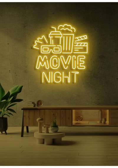 Movıe Nıght Yazılı Ve Şekilli Neon Tabela Sarı