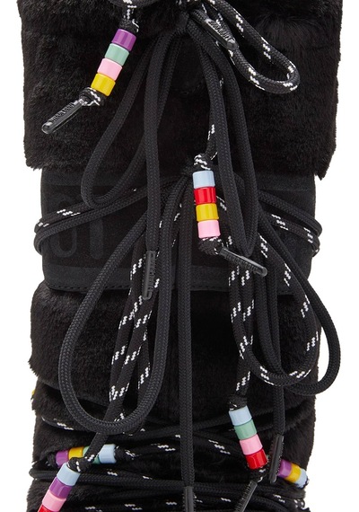 N001 Black Bot Kar Kadın 80d1408990-n001 Moon Boot Icon Faux Fur Beads Black Siyah