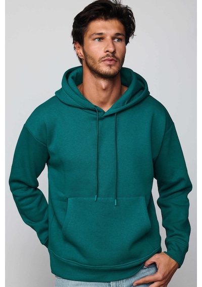 Tudors Oversize Pamuk Kapüşonlu Basıc Yeşil Unisex Sweatshirt-29409-yeşil Yeşil