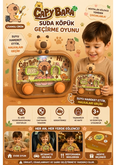 Halka Geçirme Oyunu Capybara Suda Nostaljik Işıklı Water Game Hediyelik Oyuncak Pembe 2586bc-cbkahve