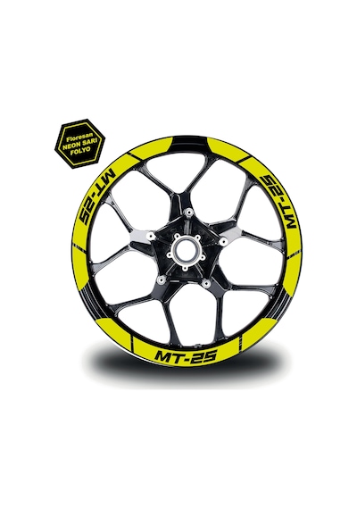 Neon Sarı Yamaha Mt-25 Geniş Jant Sticker Etiket Modeli