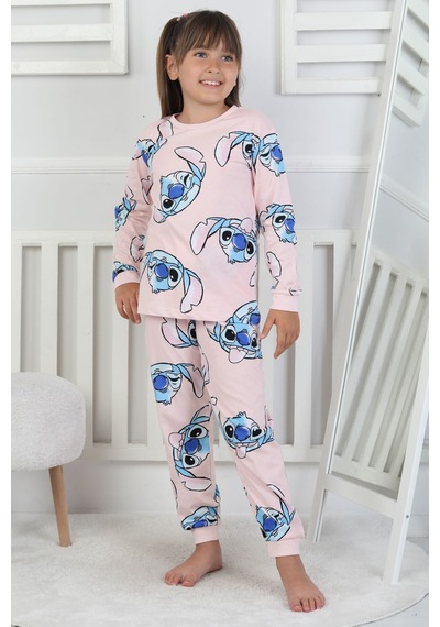 Cute Monster Desenli Kız Çocuk Pijama Takımı Pembe