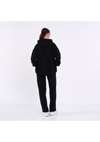 Mmetalic Kadın Siyah Normal Kalıp Basic Beli Lastikli Kapüşonlu Oversize Mevsimlik Alt Üst Eşofman Takımı Mmetalic Kadın Siyah Normal Kalıp Basic Beli Lastikli Kapüşonlu Oversize Mevsimlik Alt Üst Eşofman Takımı
