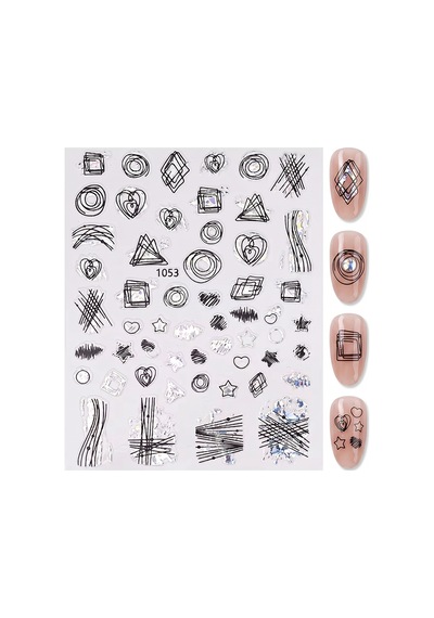 Gümüş Holografik Geometrik Çizim Tırnak Sticker Tırnak Etiketi Nail Art Jo-1053s
