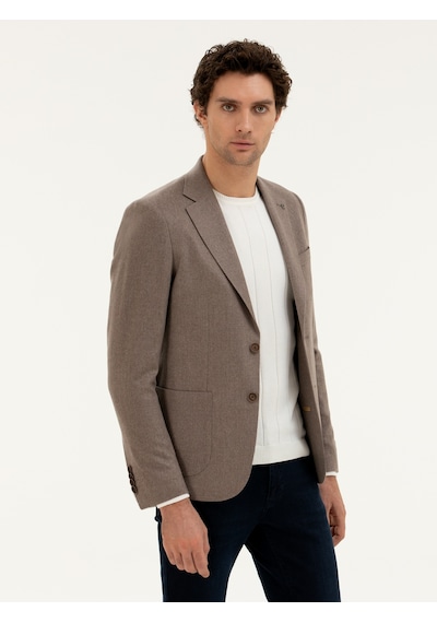 Cacharel Açık Kahverengi Slim Fit Kaşmir Ceket
