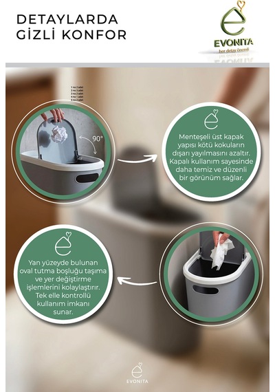 10 Litre Kapaklı Çöp Kovası Dar Alan Çöp Kutusu Banyo Mutfak Ofis Çöp Kovası Organizer Kutusu