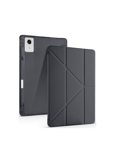 Lenovo Idea Tab Plus 12.1 2025 Tb361fu-tb361zu Uyumlu Kalem Bölmeli Dönebilen Üçgen Standlı Tri Folding Tablet Kılıfı - Siyah - T42077
