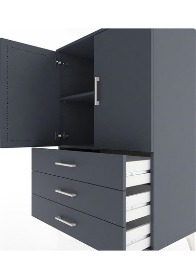 Hyperion Dolap 2 Raflı 3 Çekmeceli 2 Kapaklı 88x44x134 Antrasit-antrasit Antrasit