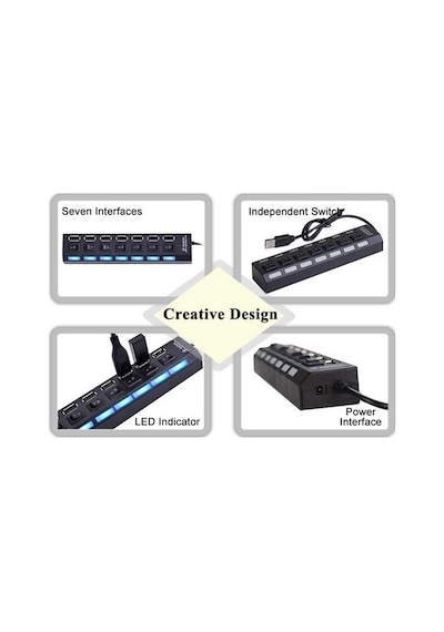 Lunatic 7448 7 Port Usb Hub Switch 40 Cm Çoklayıcı Çoğaltıcı Usb 2.0 - 480 Mbit/sn Veri Aktarım Hızı