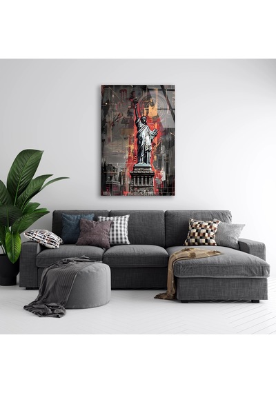 Özgürlük Heykeli Grunge Şehir - Cam Tablo - Deg0533 90 X 140 Cm