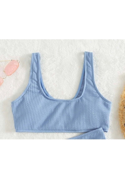 Angelsin Özel Fitilli Kumaş Tankini Bikini Üstü Mavi