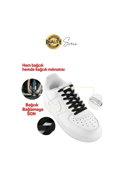 Yeni Mıknatıslı Metal Tak Bırak Elastik Siyah Akıllı Kilitli Bağcık Spor Ayakkabı Bağcığı 100 Cm Çok Renkli
