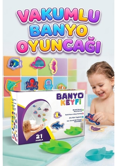 Vakumlu Plastik 20 Parça Sevimli Deniz Canlıları Eğitici Oyuncak Banyo ve Havuz Seti