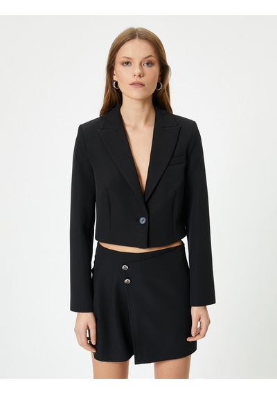 Koton Kısa Blazer Ceket Tek Düğmeli Siyah 4sak50156uw Siyah