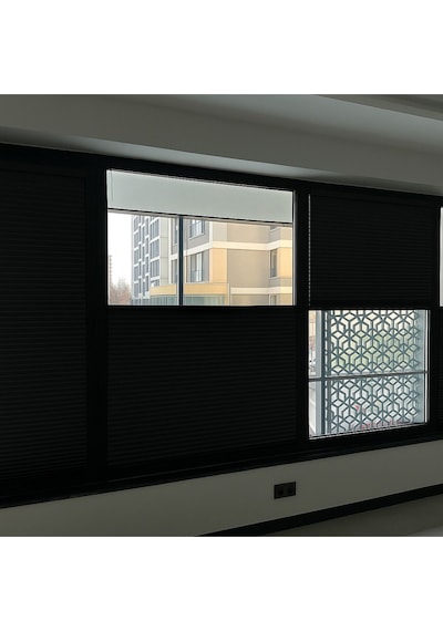 Perdema Yapışkanlı Jalvolin Plise Cam Balkon Perdesi - Ofis Perdesi - Mutfak Perdesi - Salon Perdesi Siyah