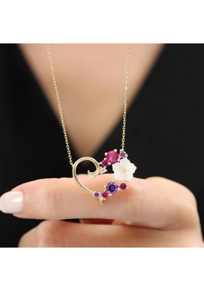Aşk Senfonisi Manolya Çiçeği Gold Renk Flowers Gümüş Kolye