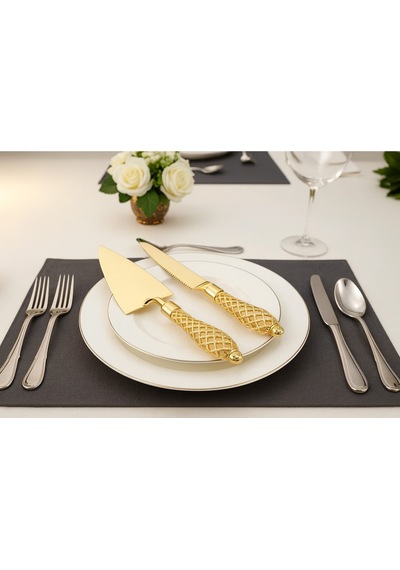 Elta Collection 2 Li Gold Metal Servis Spatula Ve Bıçak Sarı