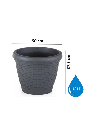 Omnipazar So-hs06 Plastik Hasır Desenli Saksı 42 Lt Antrasit 6 Adet