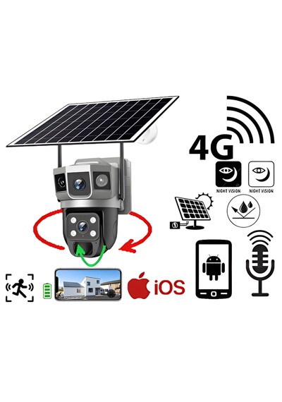 4g Solar Ptz 3 Görüntü Kamera-6.0mp 6 Adet Çift Çekirdekli Led